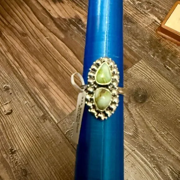 Western Palomino Turquoise Ring – Sterling Silver with Double Teardrops Size 8 - Picture 2 of 4